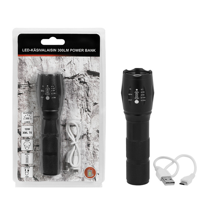 LED-KÄSIVALAISIN 300LM POWER BANK kuva